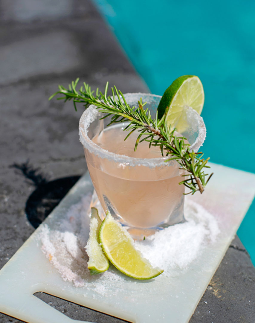 Margarita with lime and salt by the pool